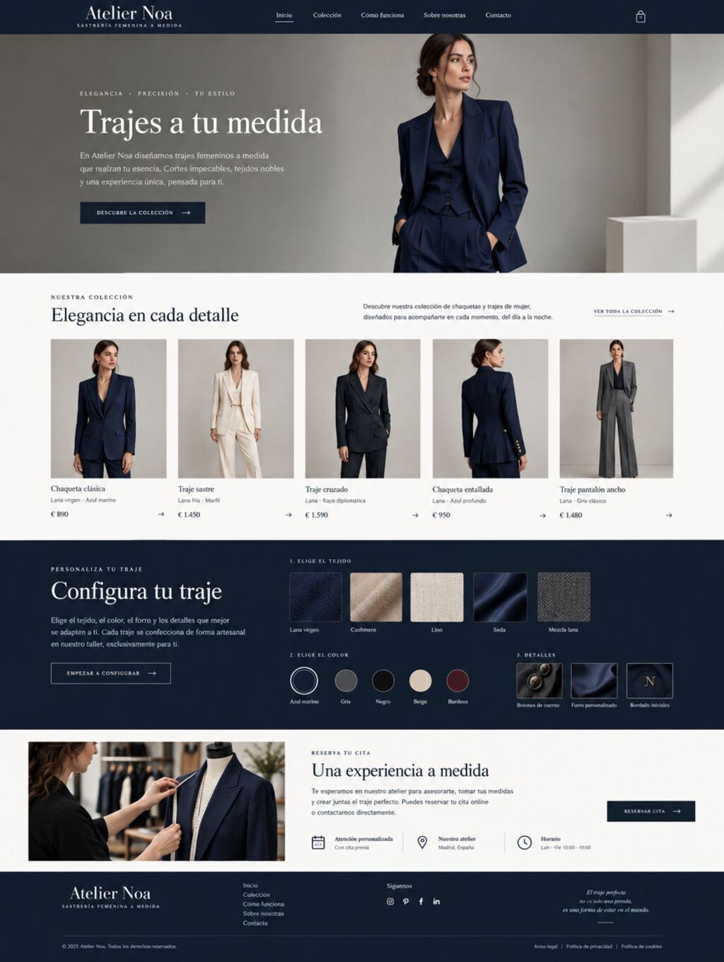 Diseño de muestra de la web de Atelier Noa