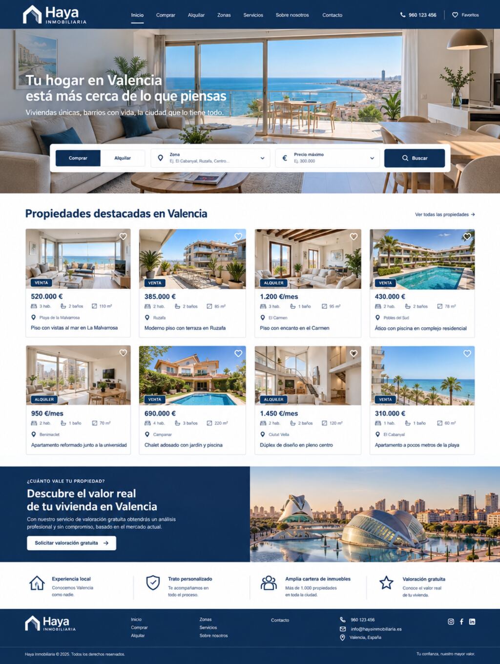 Diseño de muestra de la web de Haya Inmobiliaria