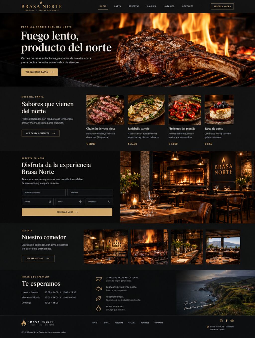 Diseño de muestra de la web de Brasa Norte